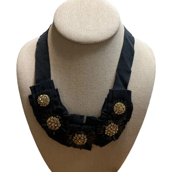 Ann Taylor Navy Blue Ribbon Rhinestone Necklace - Picture 2 of 3
